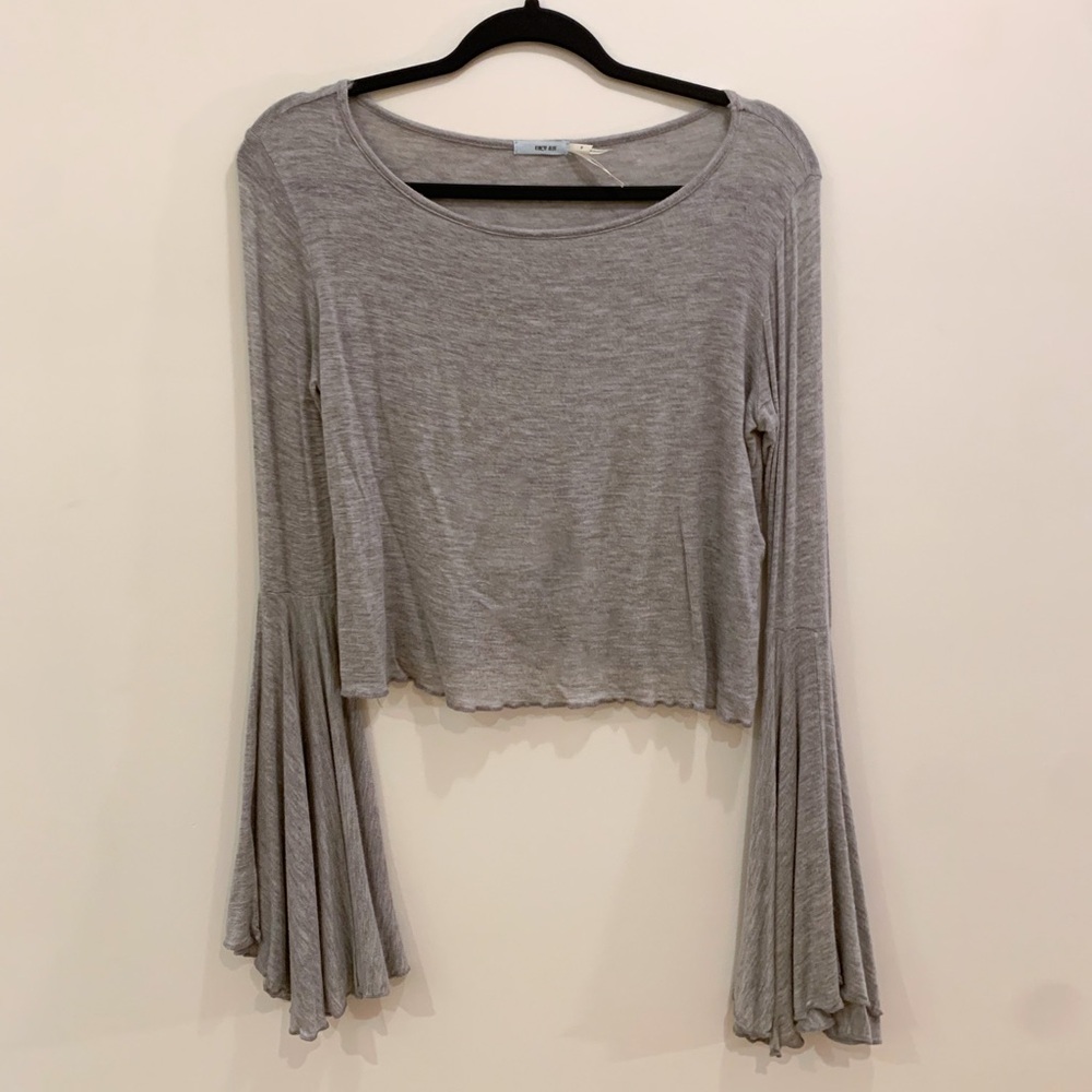 Urban Outfitters Gray Bell Sleeve Crop Blouse